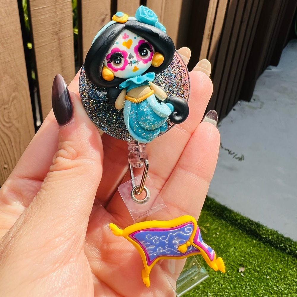 Halloween Princess Jasmin Aladdin Teacher Nurse Retractable Badge Reel id holder